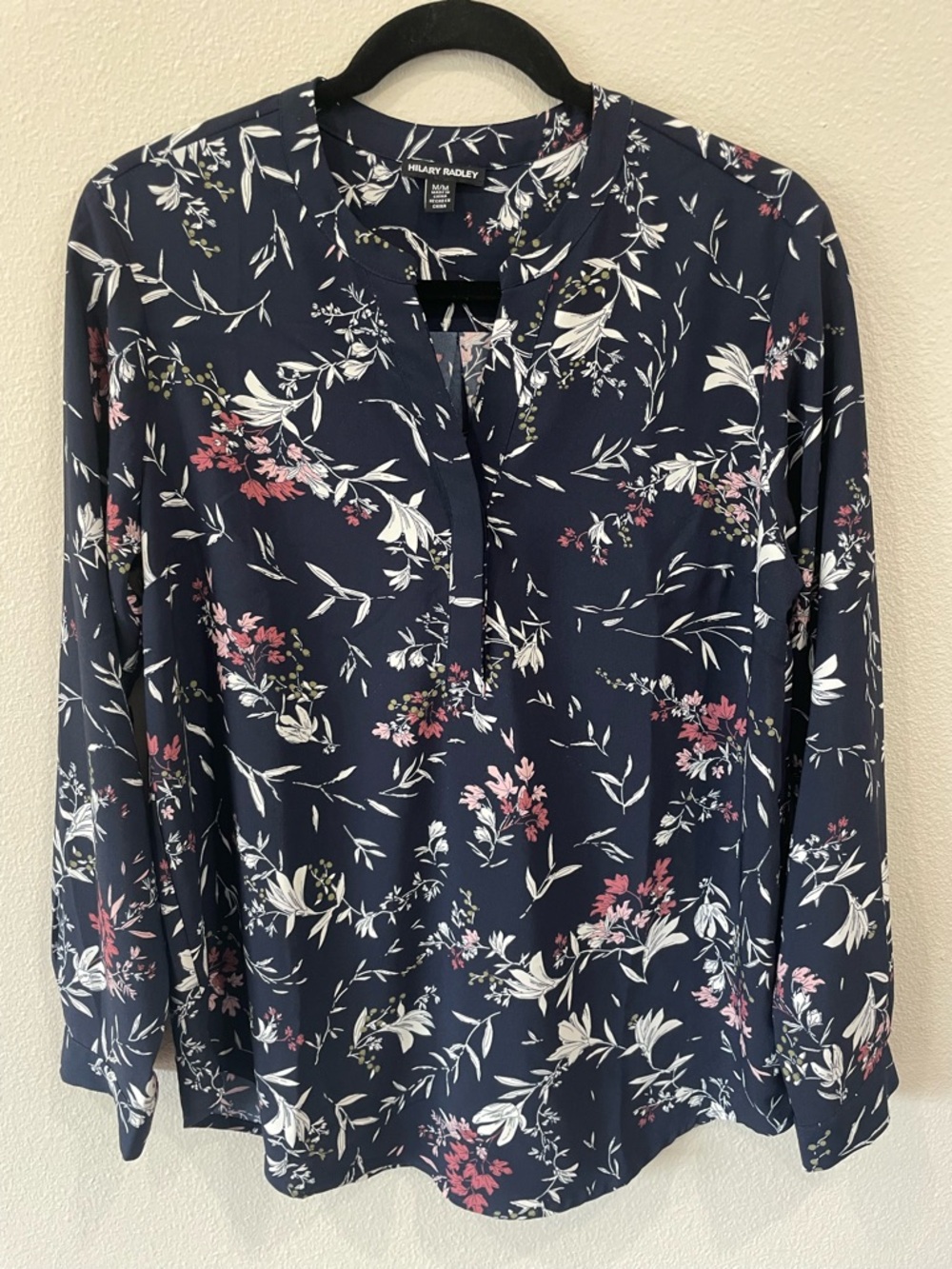 Hilary Radley Navy Floral Blouse